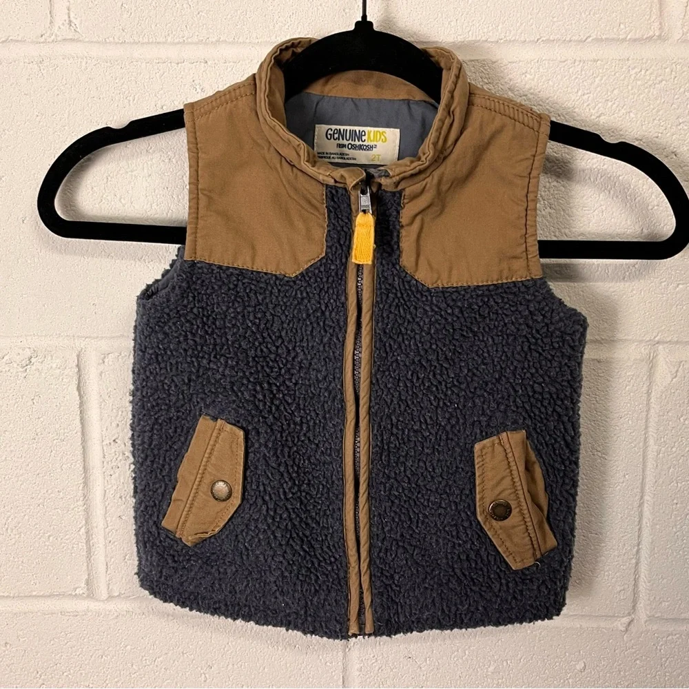 🌻$11 DEAL!🌻 Kids OshKosh B'gosh Tan/ Navy Fleece Jacket 2T